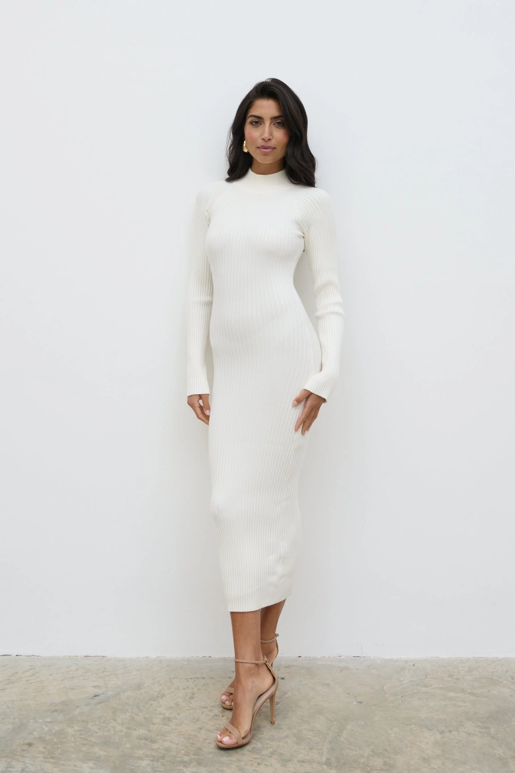 Abbey Knit Midaxi Dress - Cream - Image 3