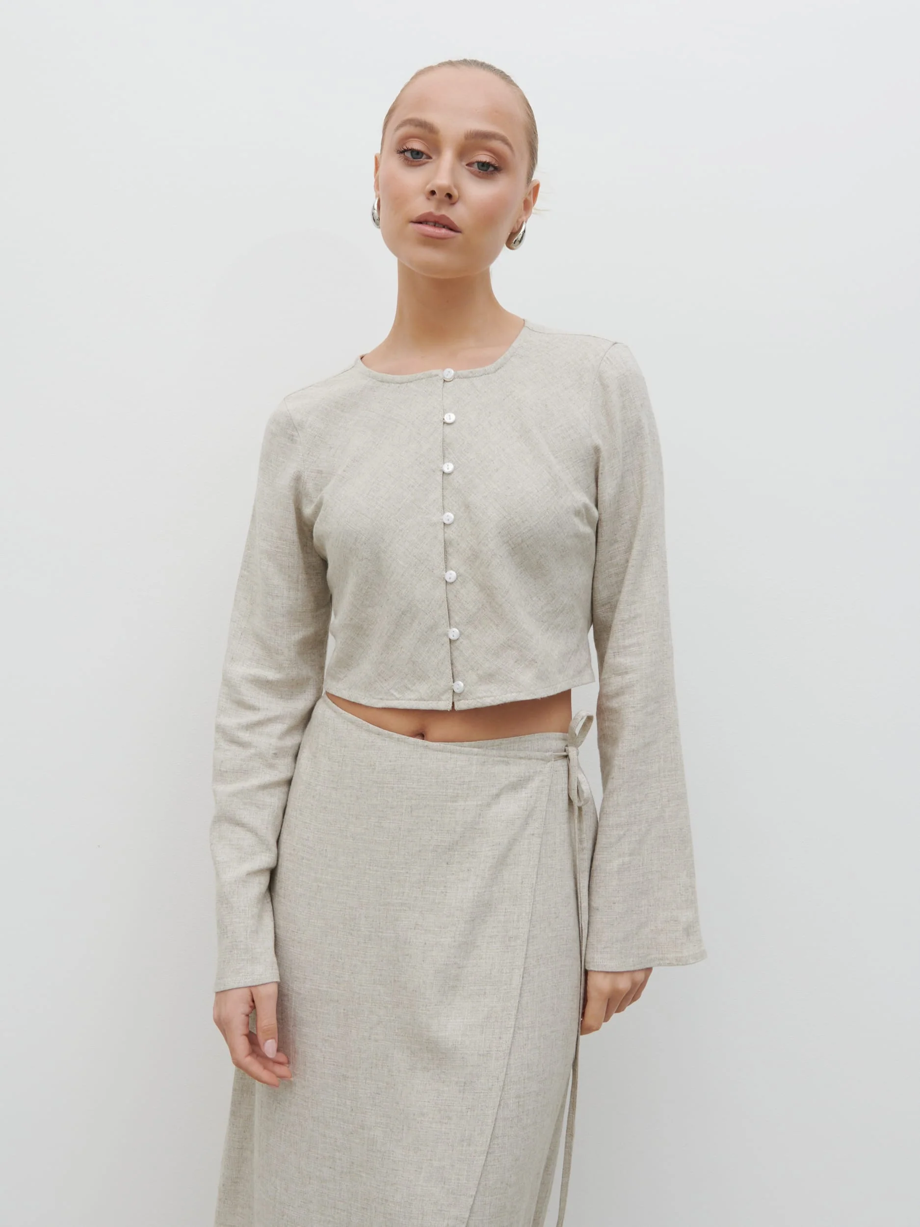 Abigail Button Front Linen Blouse - Natural - Image 3