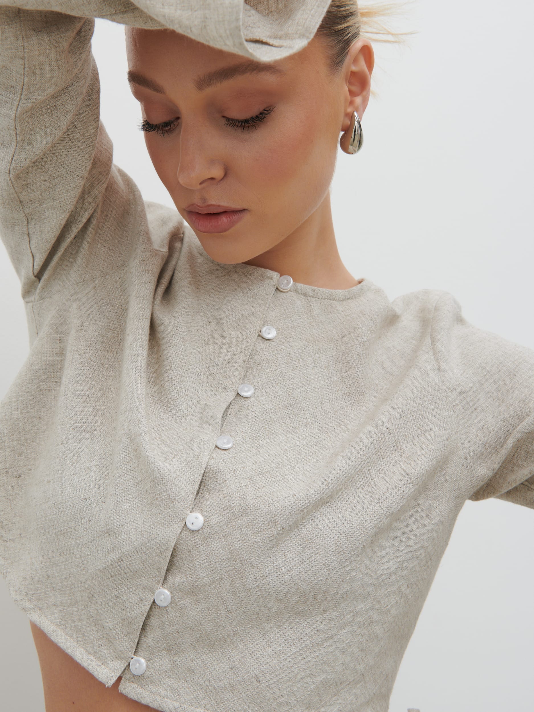 Abigail Button Front Linen Blouse - Natural - Image 5