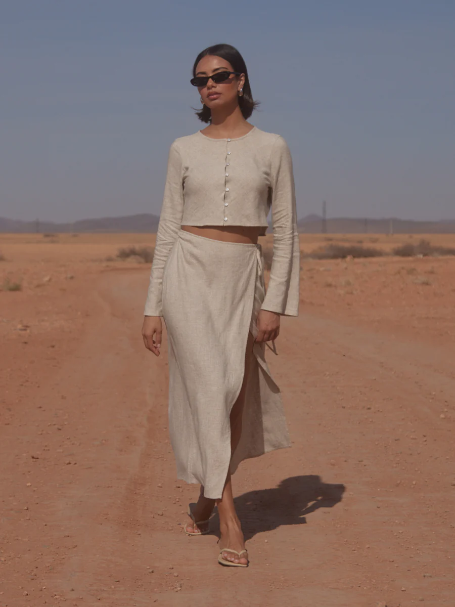 Abigail Button Front Linen Blouse - Natural - Image 7