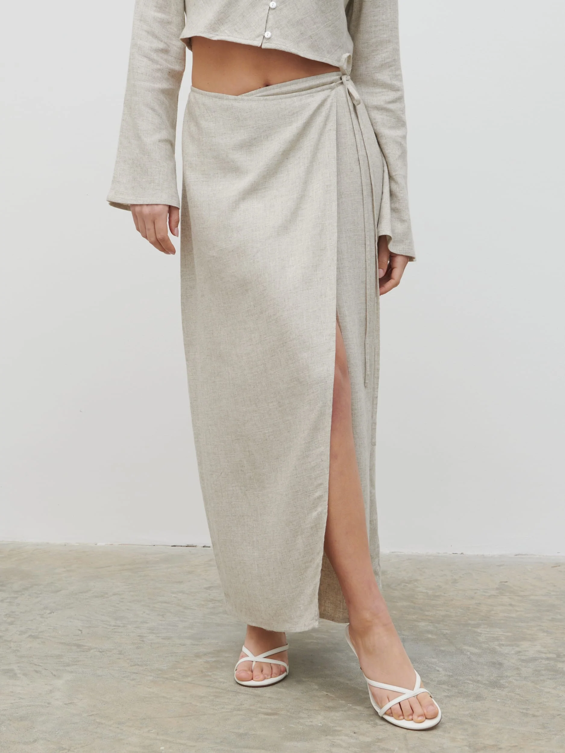Abigail Wrap Linen Midaxi Skirt - Natural - Image 3