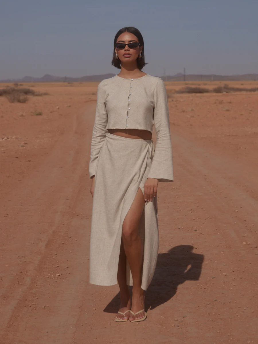 Abigail Wrap Linen Midaxi Skirt - Natural - Image 6