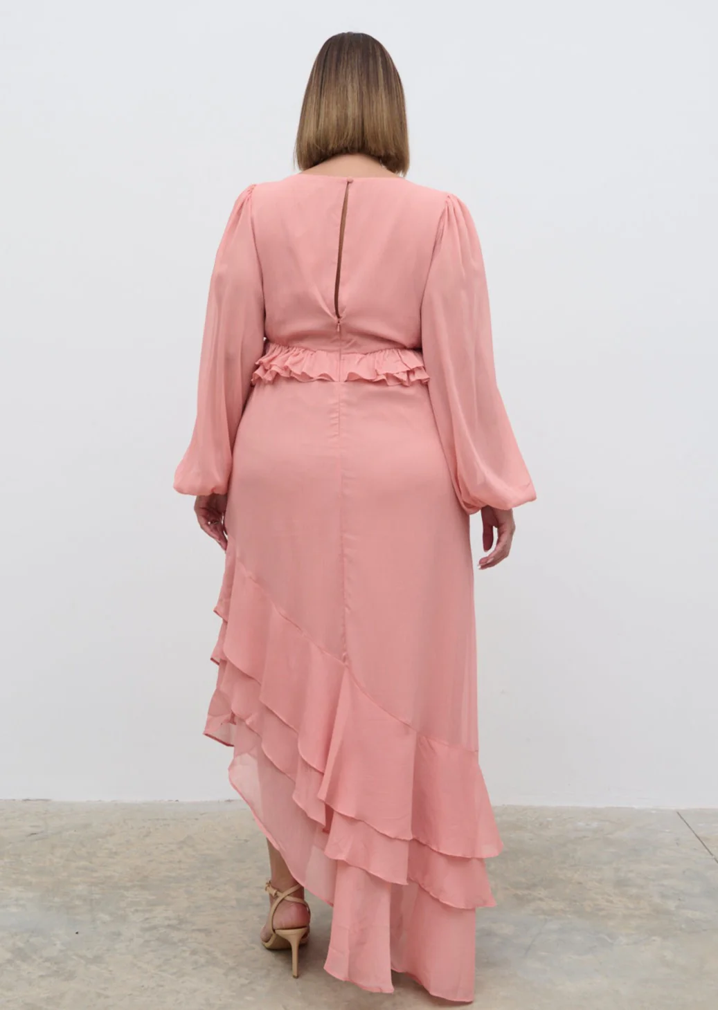Adelina Cut Out Ruffle Maxi Dress Curve - Apricot Ice - Image 4