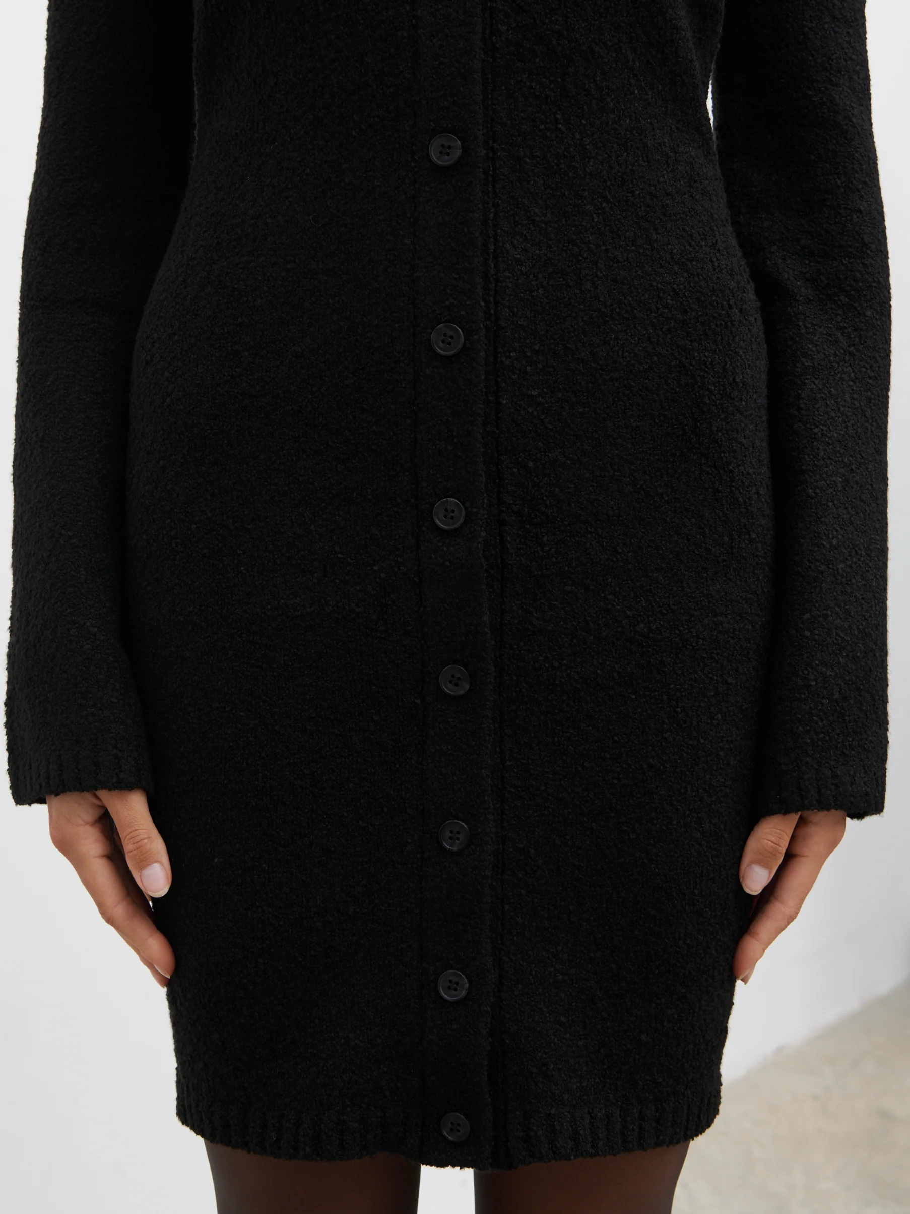Aida Mini Button Down Knit Dress - Black - Image 4