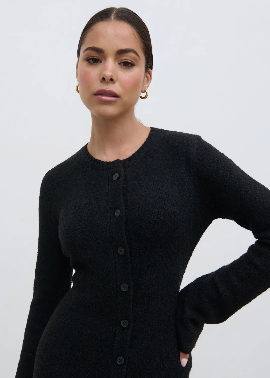 Aida Mini Button Down Knit Dress - Black - Image 6