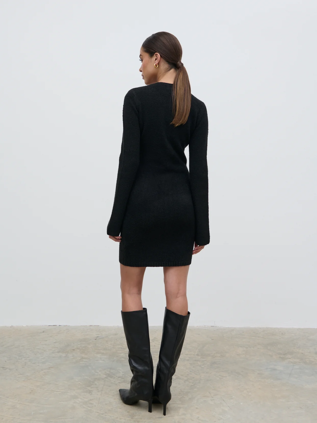Aida Mini Button Down Knit Dress - Black - Image 8