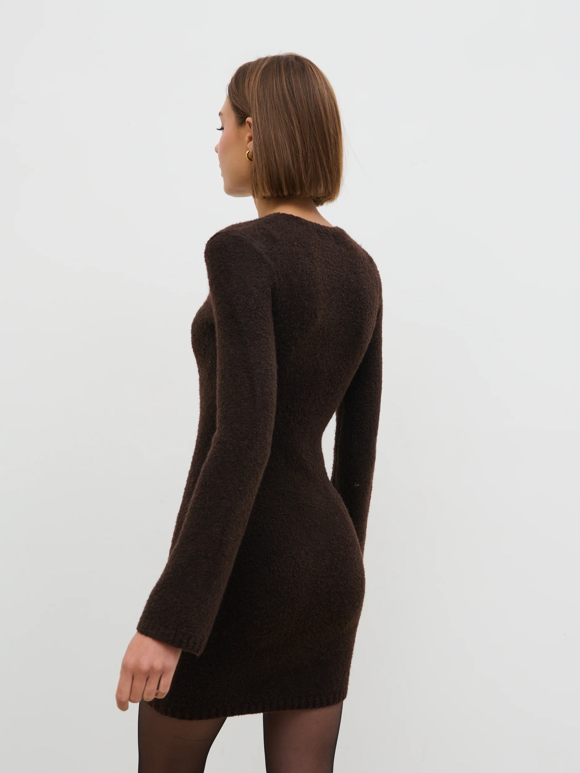 Aida Mini Button Down Knit Dress - Brown - Image 5