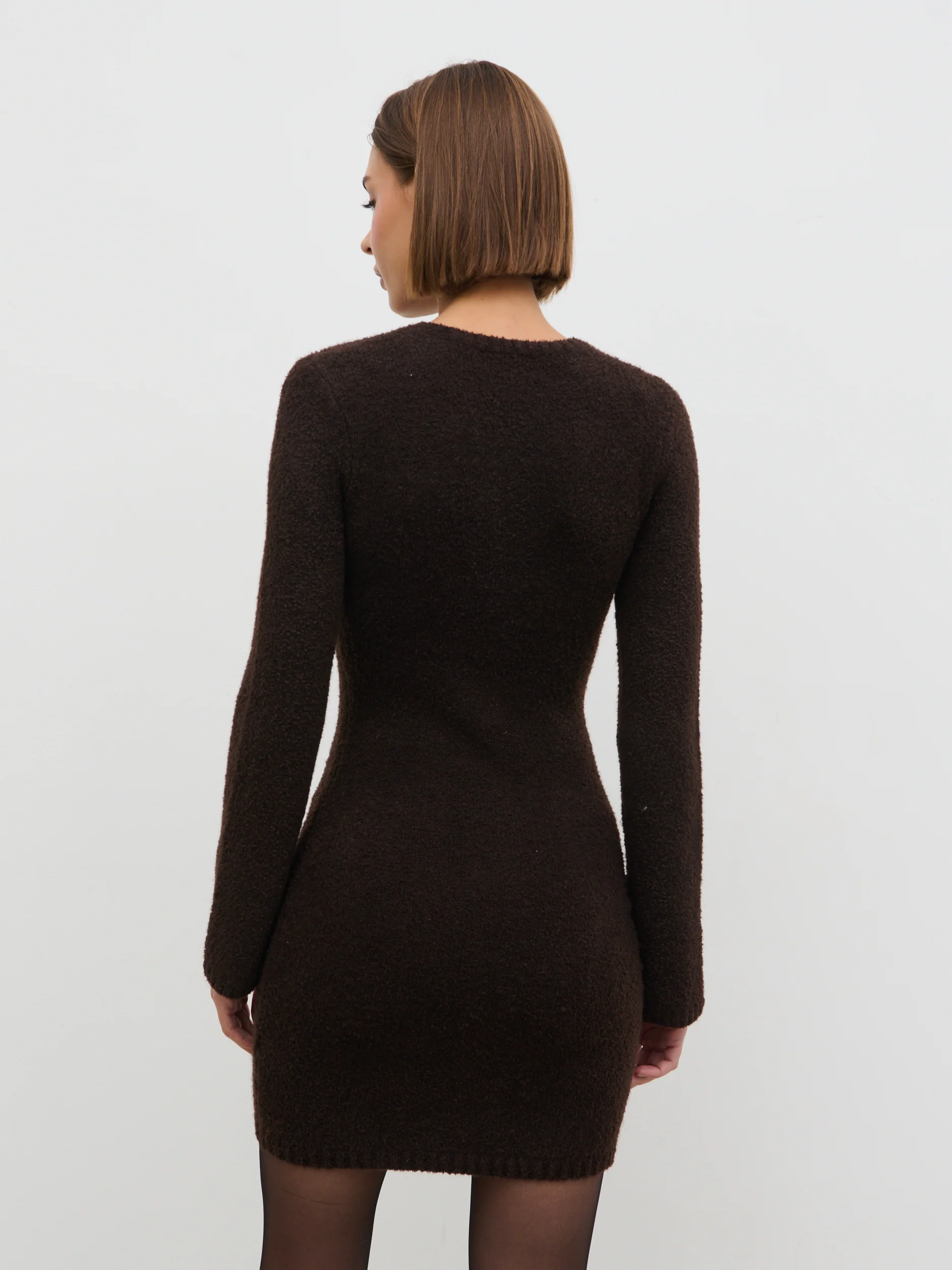Aida Mini Button Down Knit Dress - Brown - Image 8