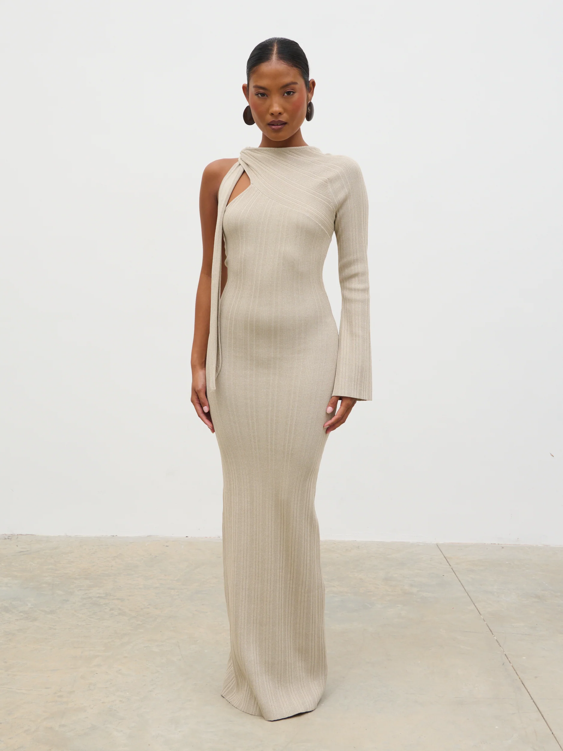 Allegra Sparkle Knit Maxi Dress - Champagne Sparkle