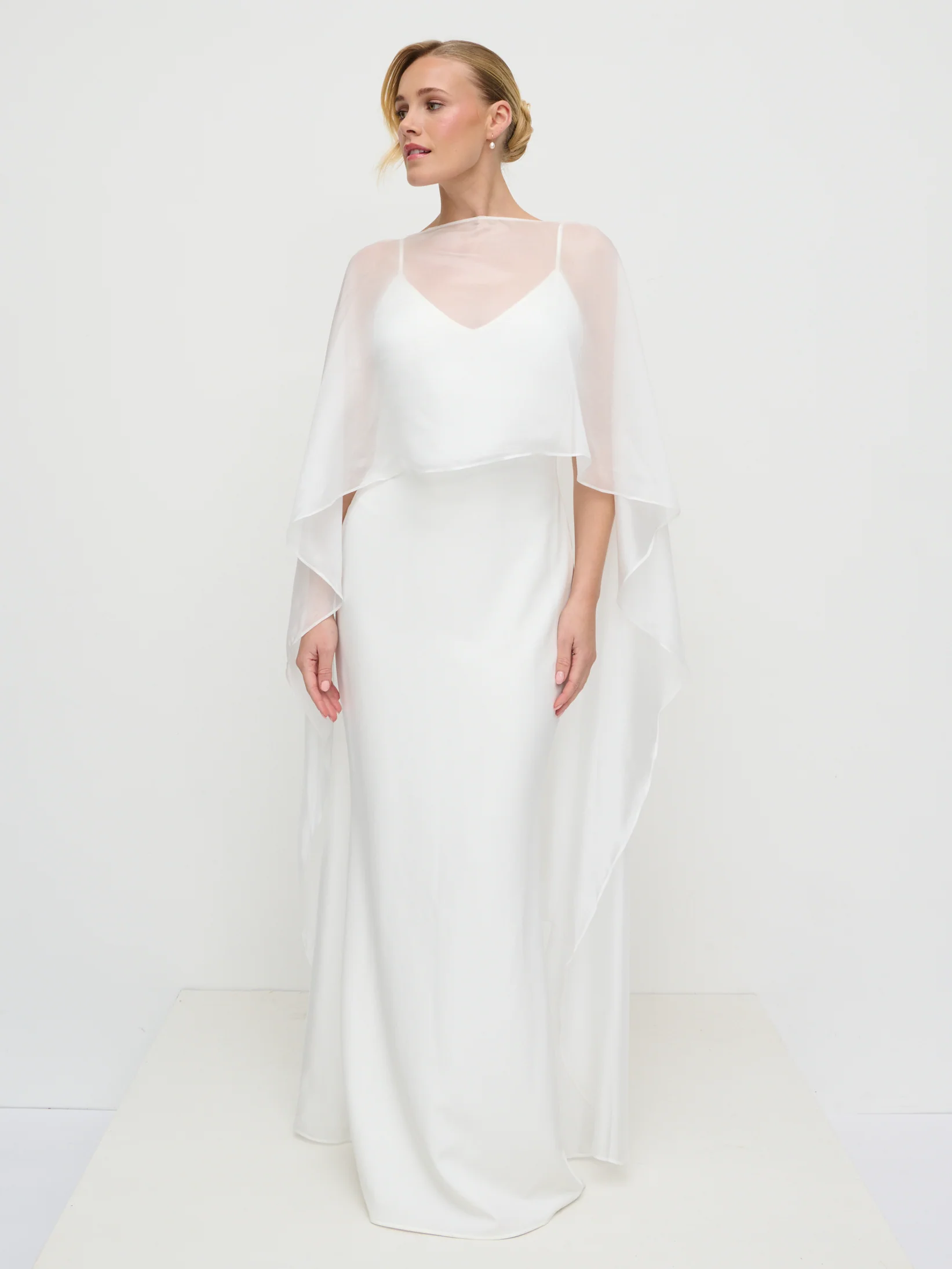 Almada Draped Organza Cape - Ivory