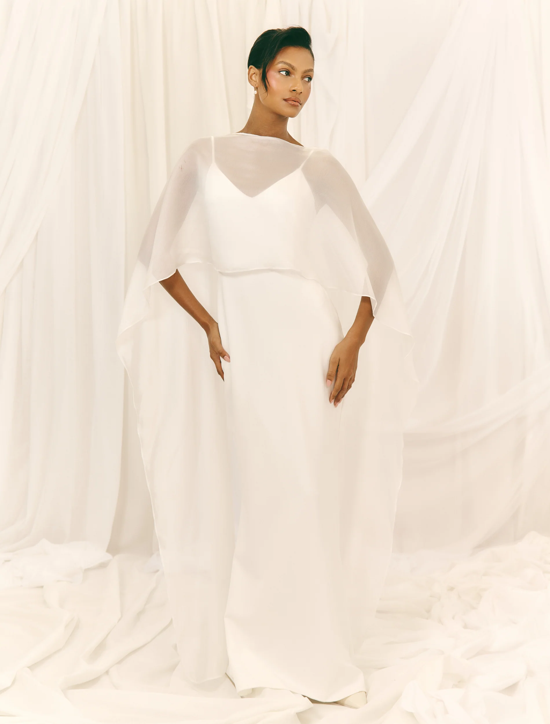 Almada Draped Organza Cape - Ivory - Image 2