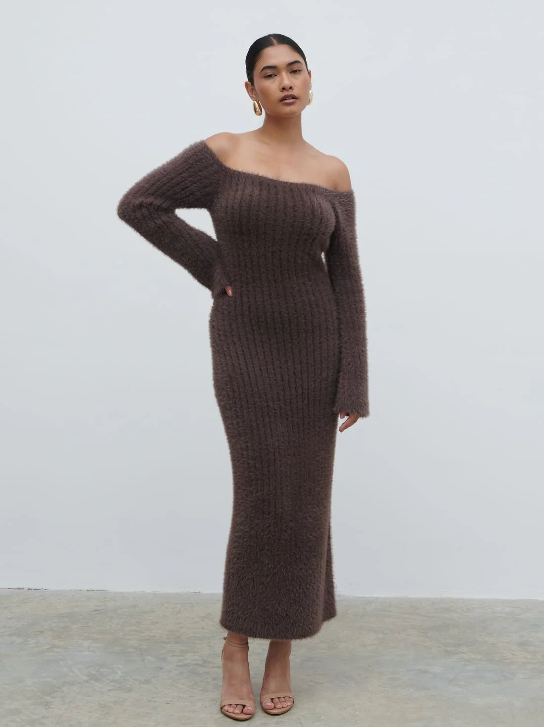 Alora Fluffy Knit Midaxi Dress - Chocolate Plum - Image 2