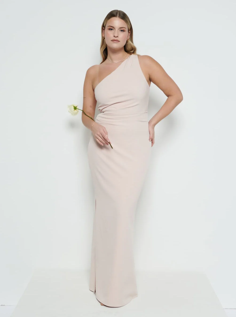 Amelia Crepe Ruched Maxi Bridesmaid Dress - Blush
