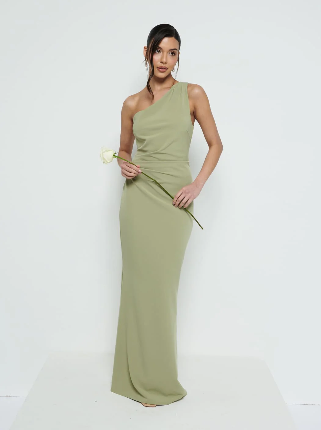 Amelia Crepe Ruched Maxi Bridesmaid Dress - Olive