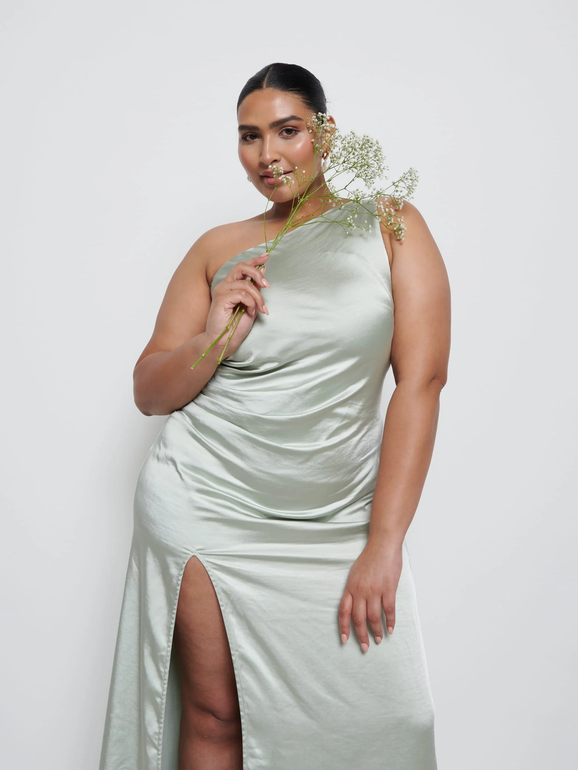 Amelia Ruched Maxi Bridesmaid Dress Curve - Sage - Image 2