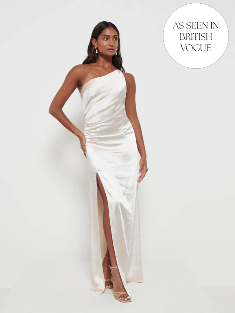 Amelia Ruched Maxi Bridesmaid Dress - Matte Champagne