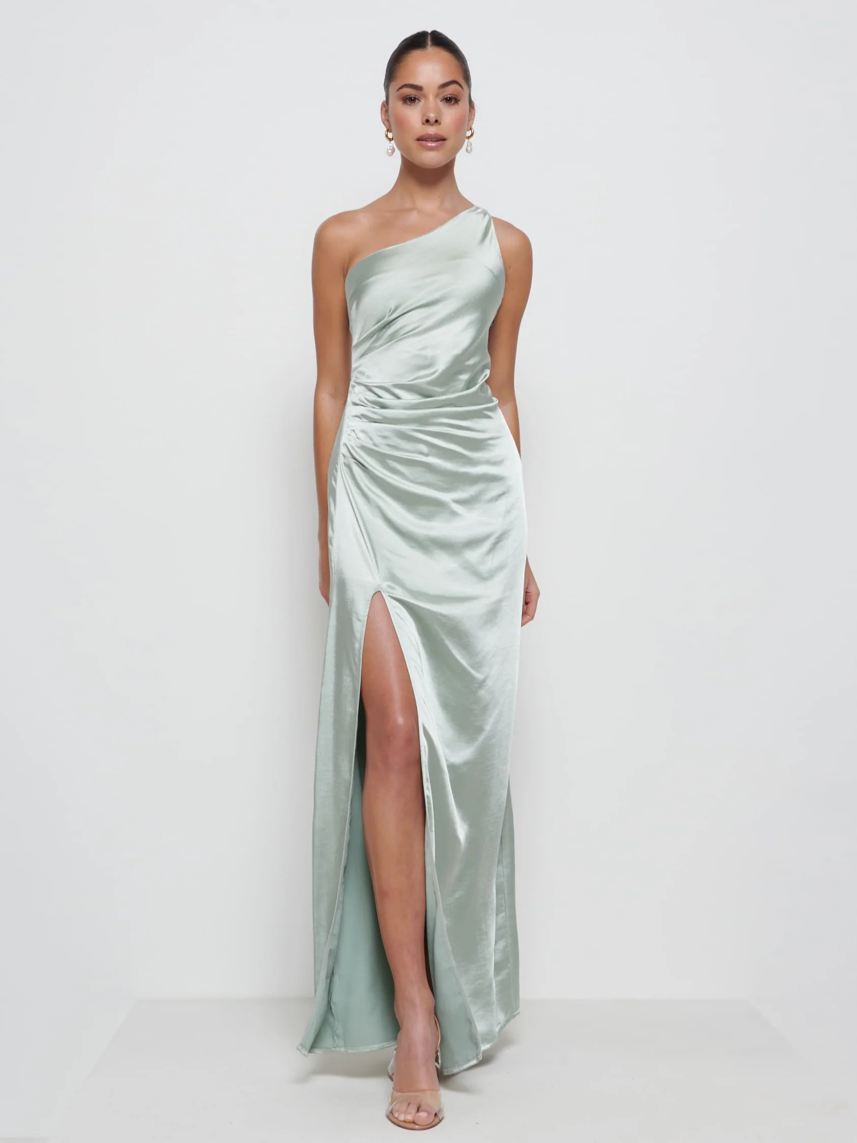 Amelia Ruched Maxi Bridesmaid Dress - Matte Sage