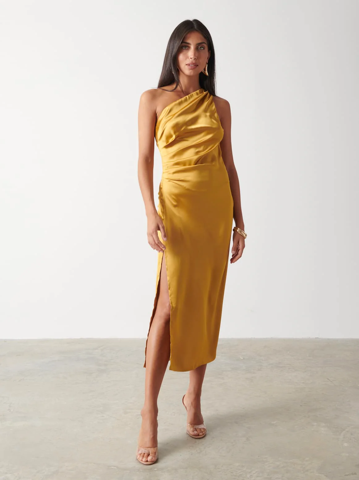 Amelia Ruched Midaxi Dress - Saffron