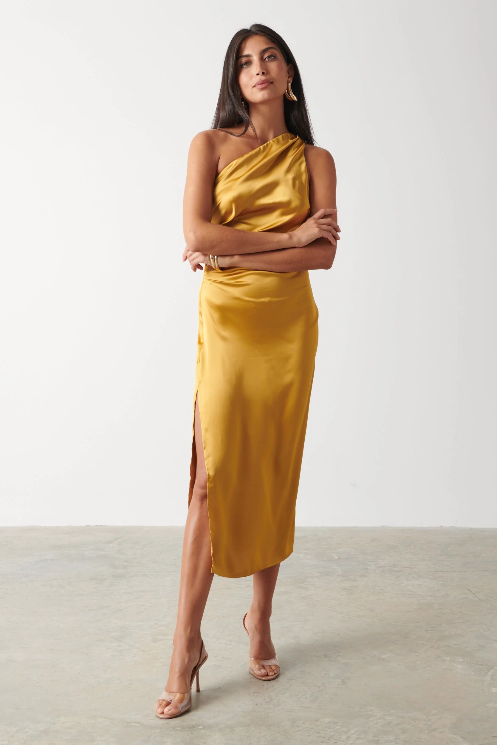 Amelia Ruched Midaxi Dress - Saffron - Image 4
