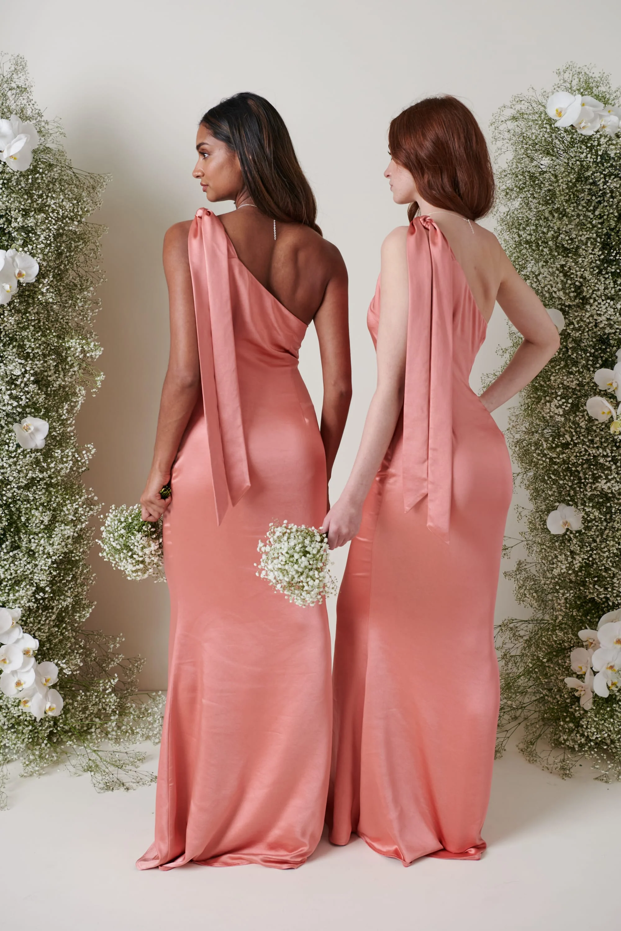 Amelia Tie Maxi Bridesmaid Dress - Matte Apricot Pink - Image 2