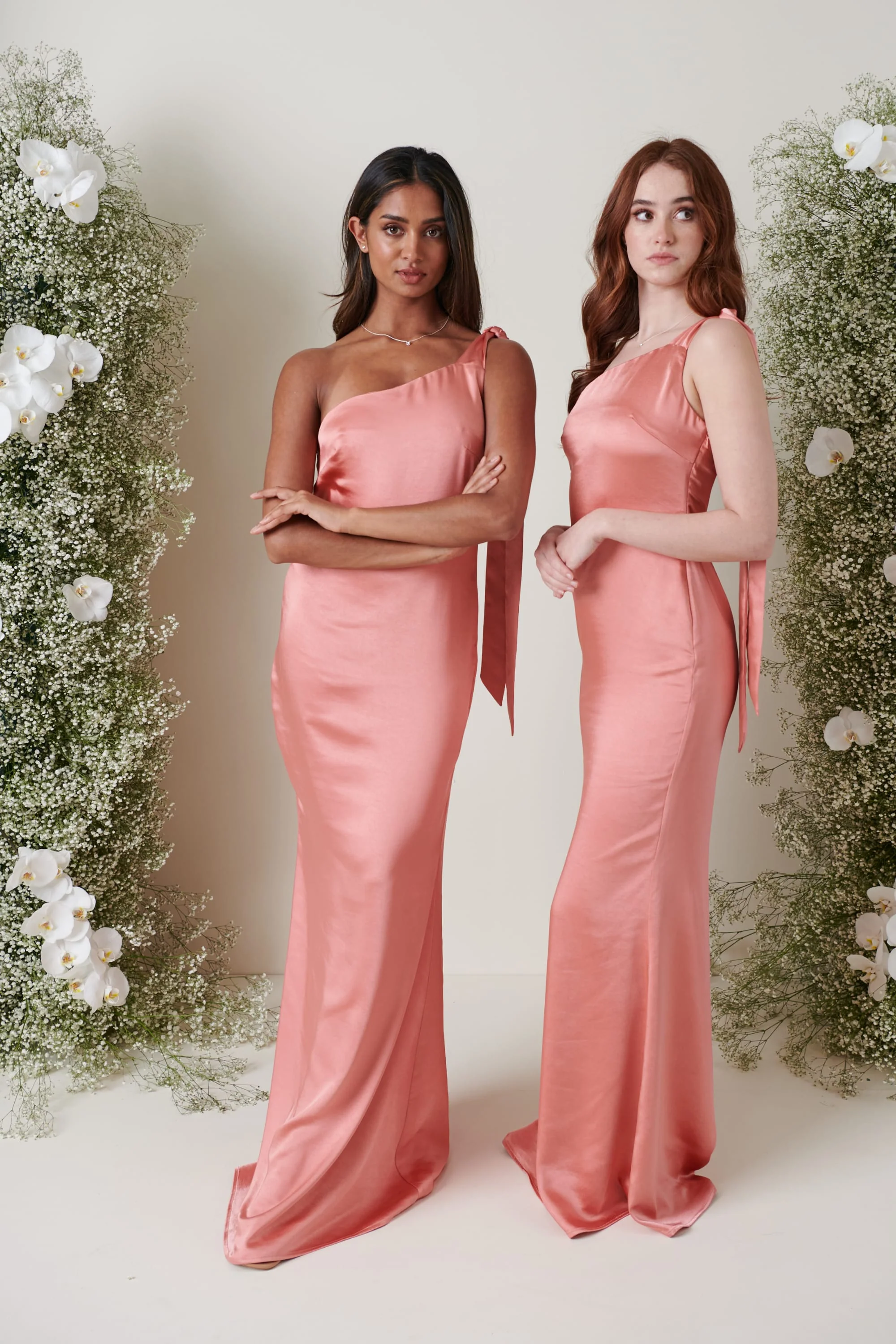 Amelia Tie Maxi Bridesmaid Dress - Matte Apricot Pink - Image 3