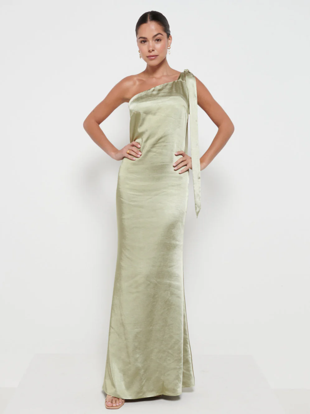 Amelia Tie Maxi Bridesmaids Dress - Matte Olive