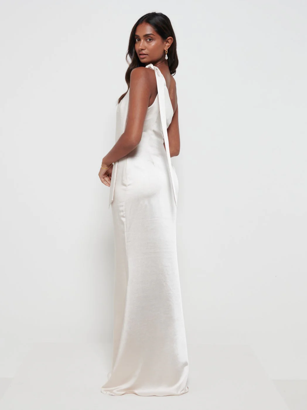 Amelia Tie Maxi Bridesmaid Dress - Matte Champagne - Image 3