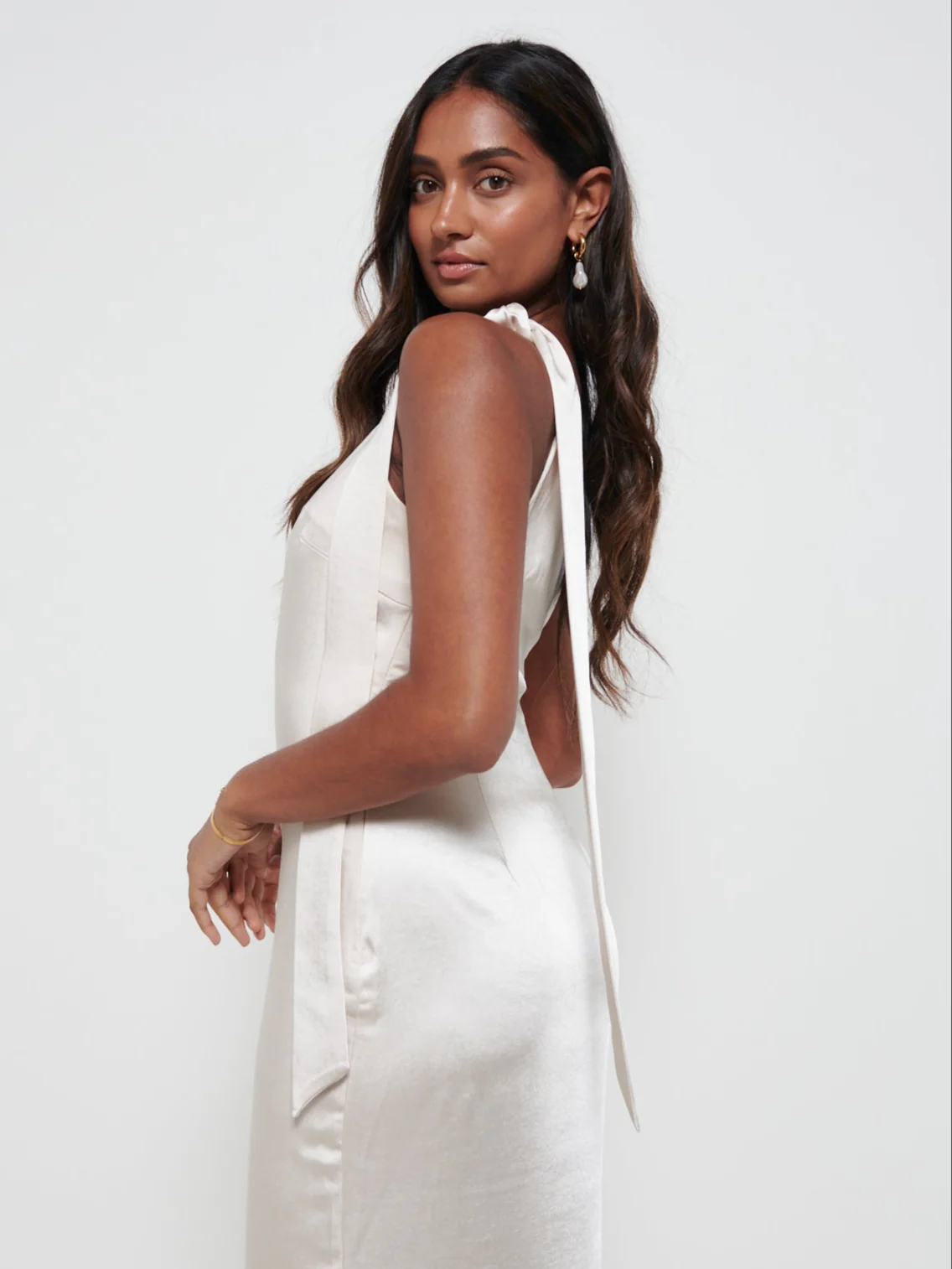 Amelia Tie Maxi Bridesmaid Dress - Matte Champagne - Image 4