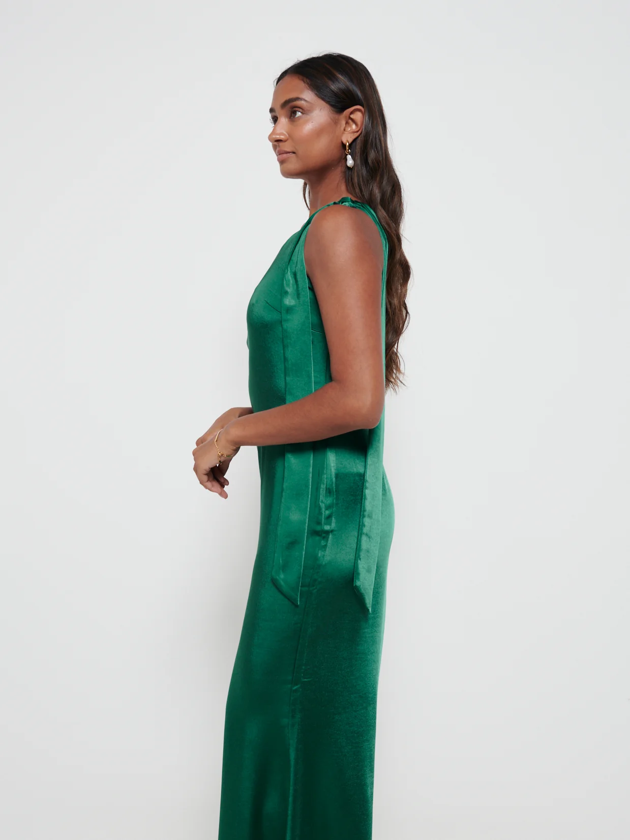 Amelia Tie Maxi Bridesmaid Dress - Matte Emerald - Image 4