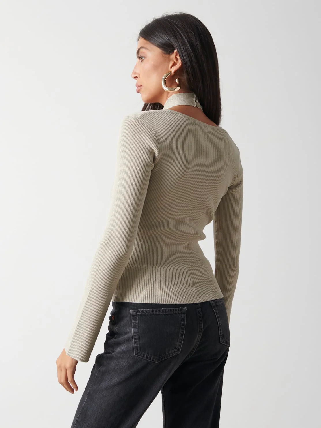 Amity Knotted Halterneck Long Sleeve Top - Gold Metallic - Image 4