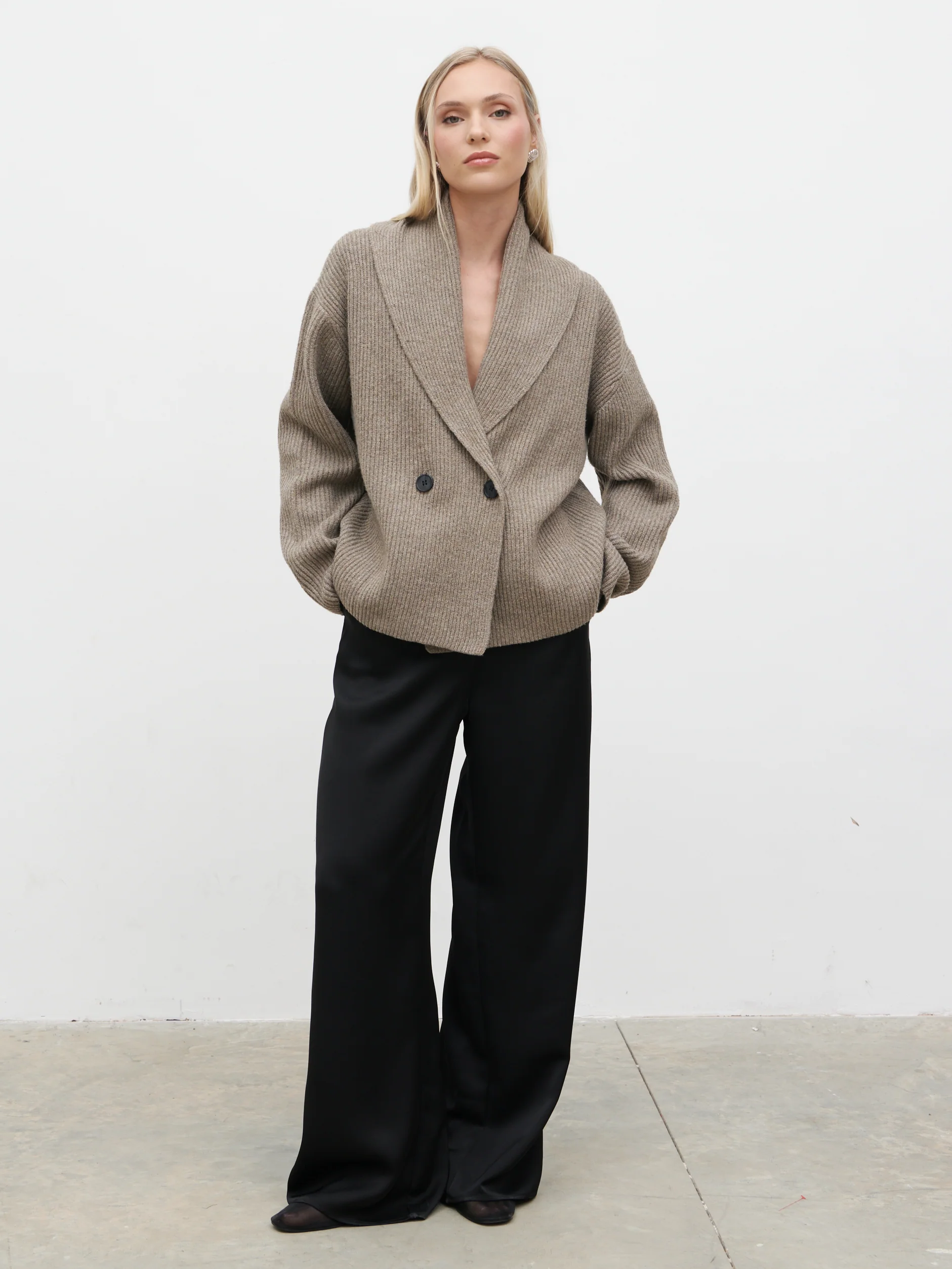 Ana Cross Over Collared Knit Cardigan - Dark Mushroom - Image 2