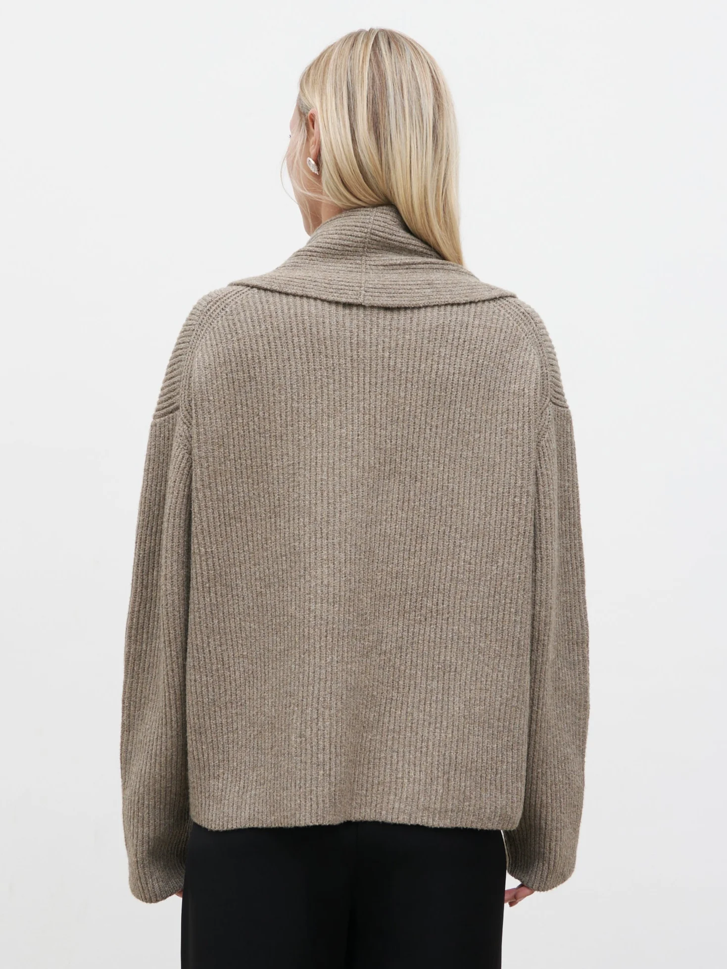 Ana Cross Over Collared Knit Cardigan - Dark Mushroom - Image 4