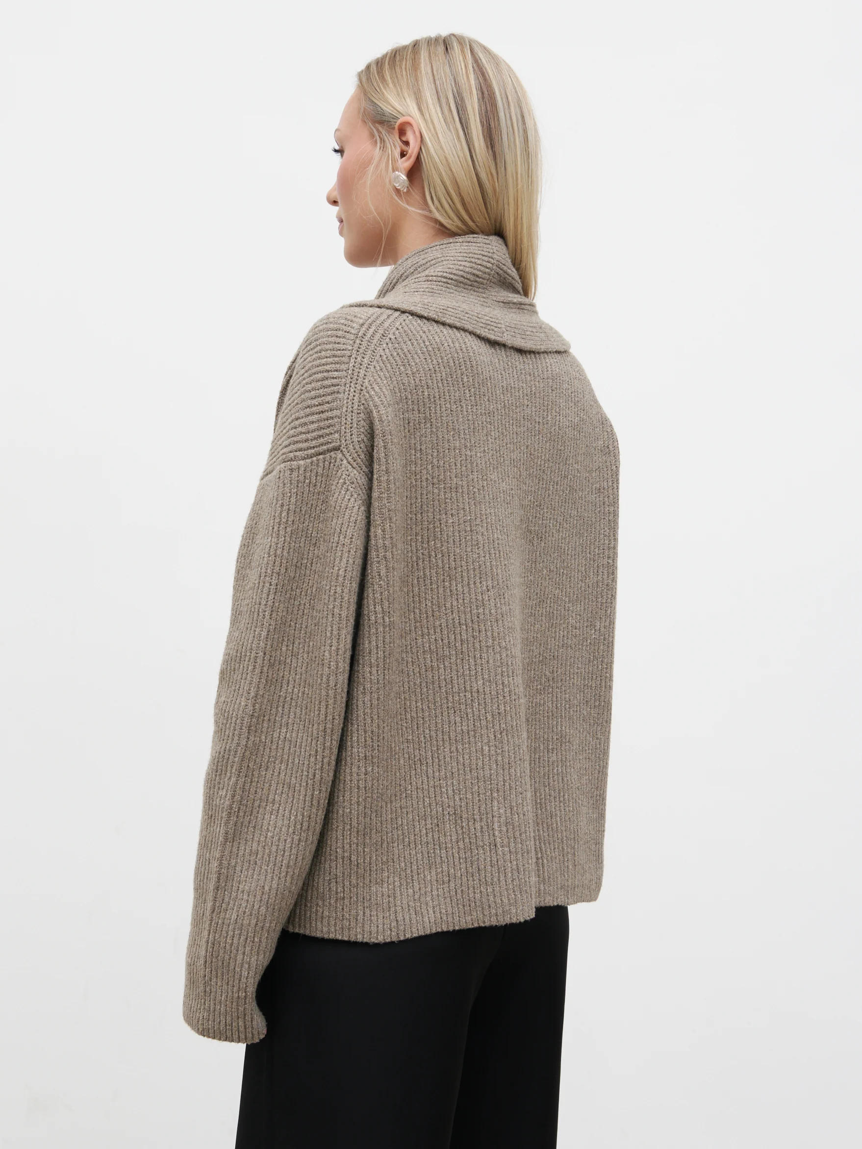 Ana Cross Over Collared Knit Cardigan - Dark Mushroom - Image 5