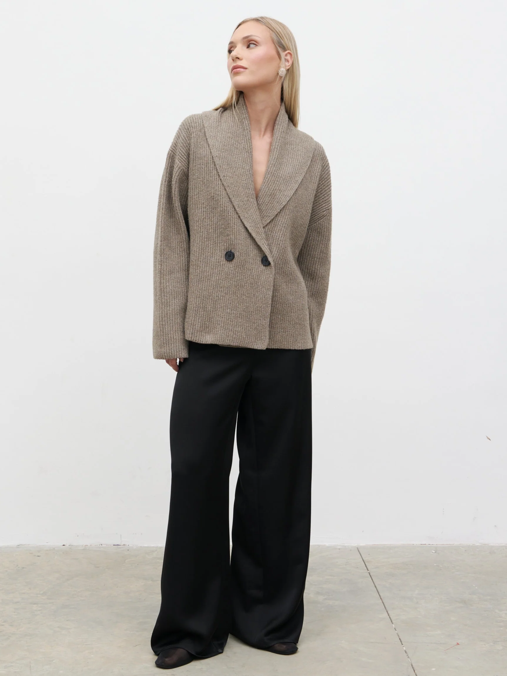Ana Cross Over Collared Knit Cardigan - Dark Mushroom - Image 6