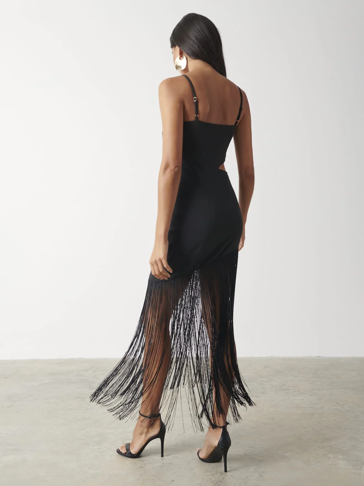 Arcelia Asymmetric Fringed Midaxi Dress - Black - Image 4