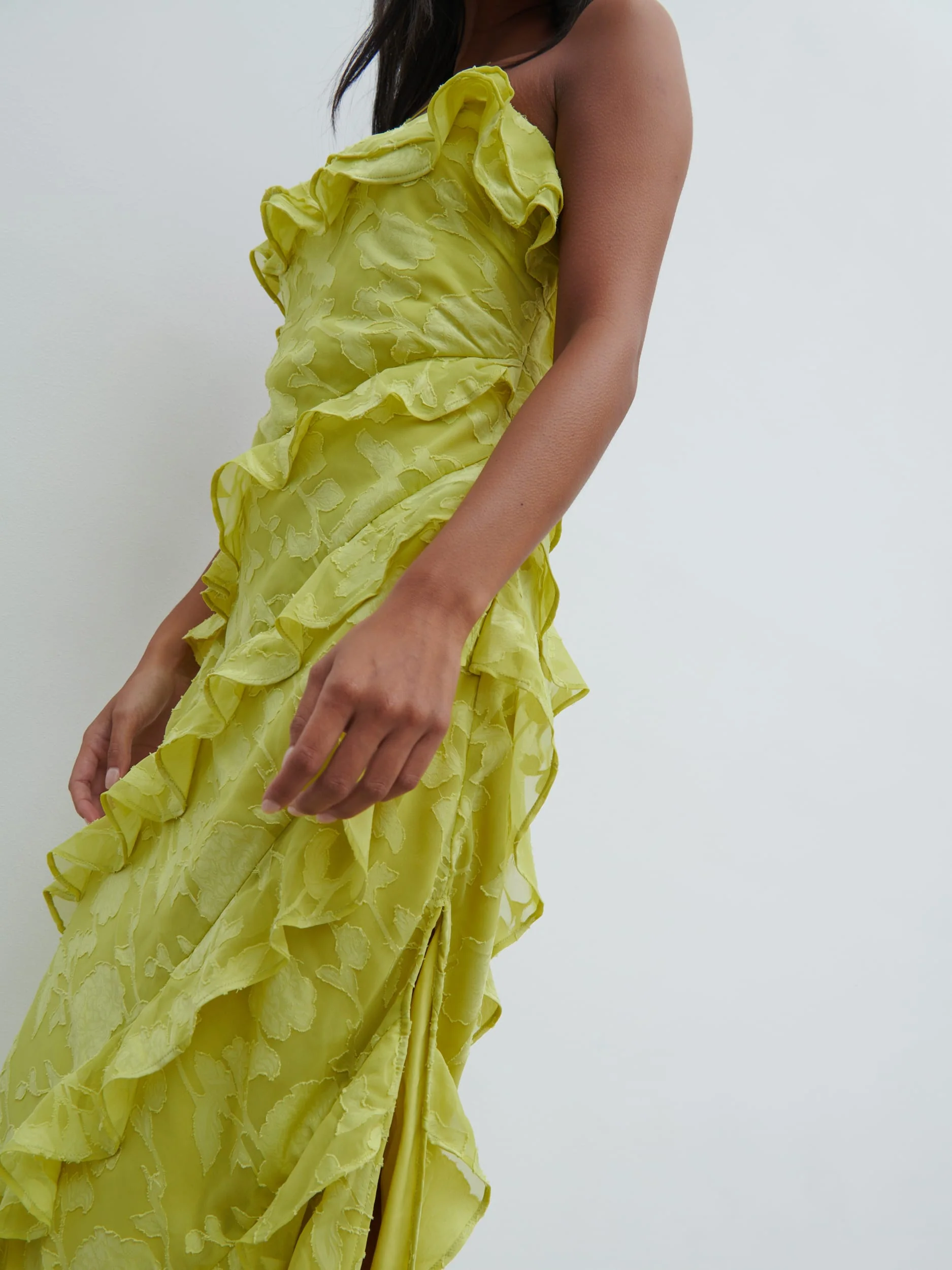 Aryana Jacquard Ruffle Midaxi Dress - Chartreuse - Image 3