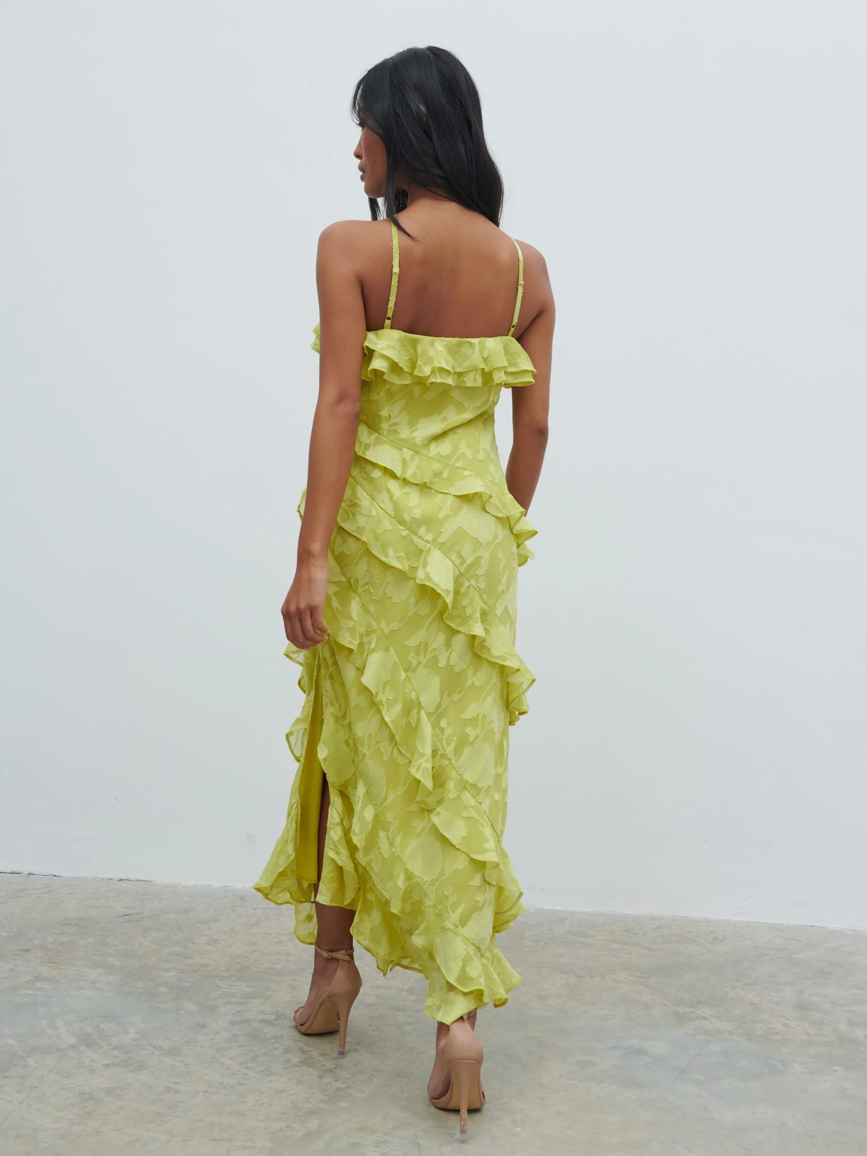 Aryana Jacquard Ruffle Midaxi Dress - Chartreuse - Image 5