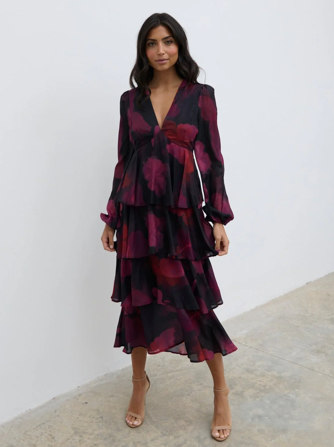 Ashton Ruffle Midi Dress - Berry - Image 3