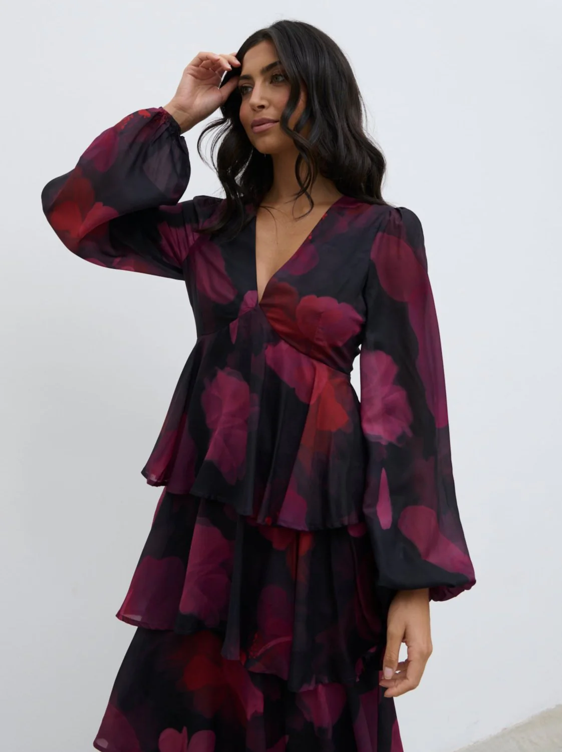 Ashton Ruffle Midi Dress - Berry - Image 4