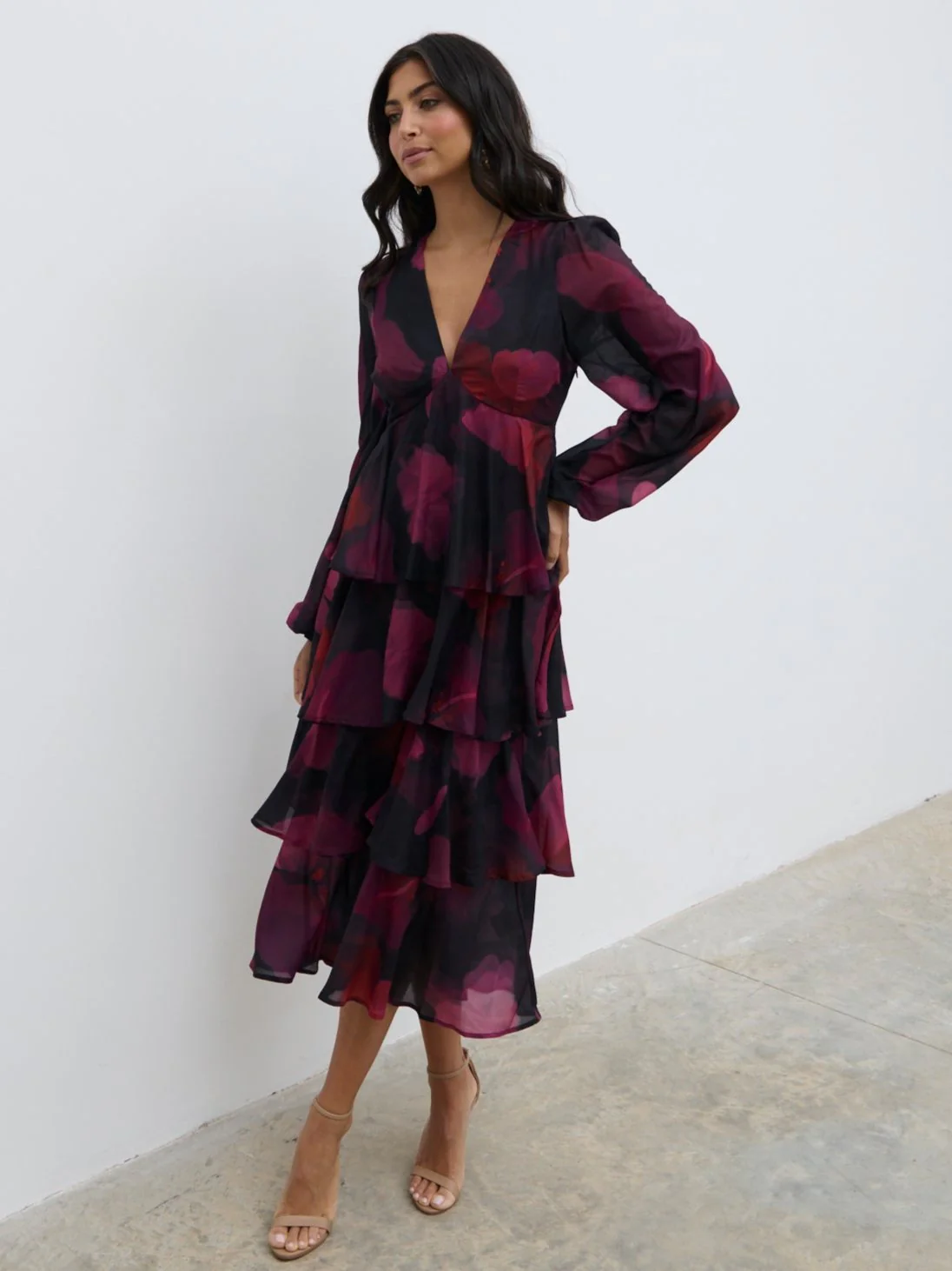 Ashton Ruffle Midi Dress - Berry - Image 5