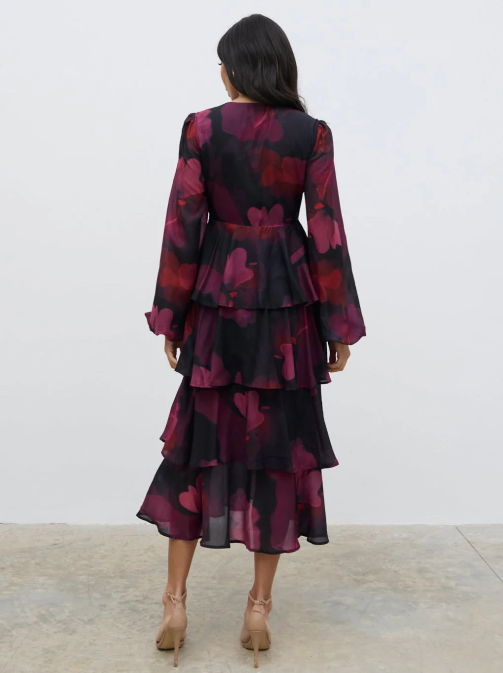 Ashton Ruffle Midi Dress - Berry - Image 6