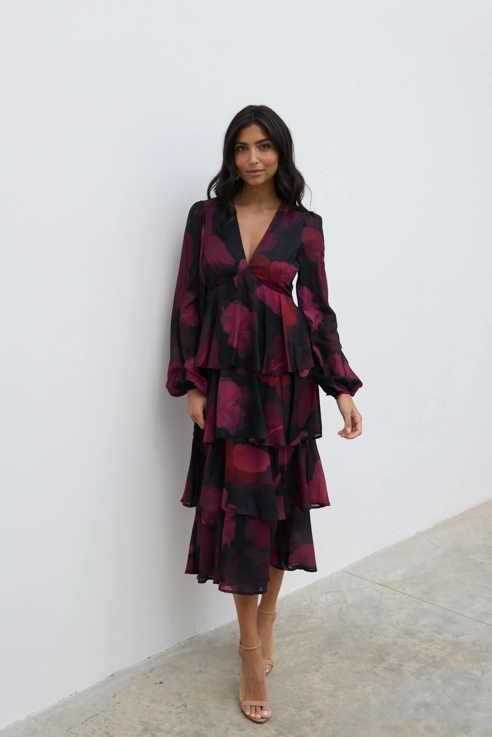Ashton Ruffle Midi Dress - Berry - Image 7