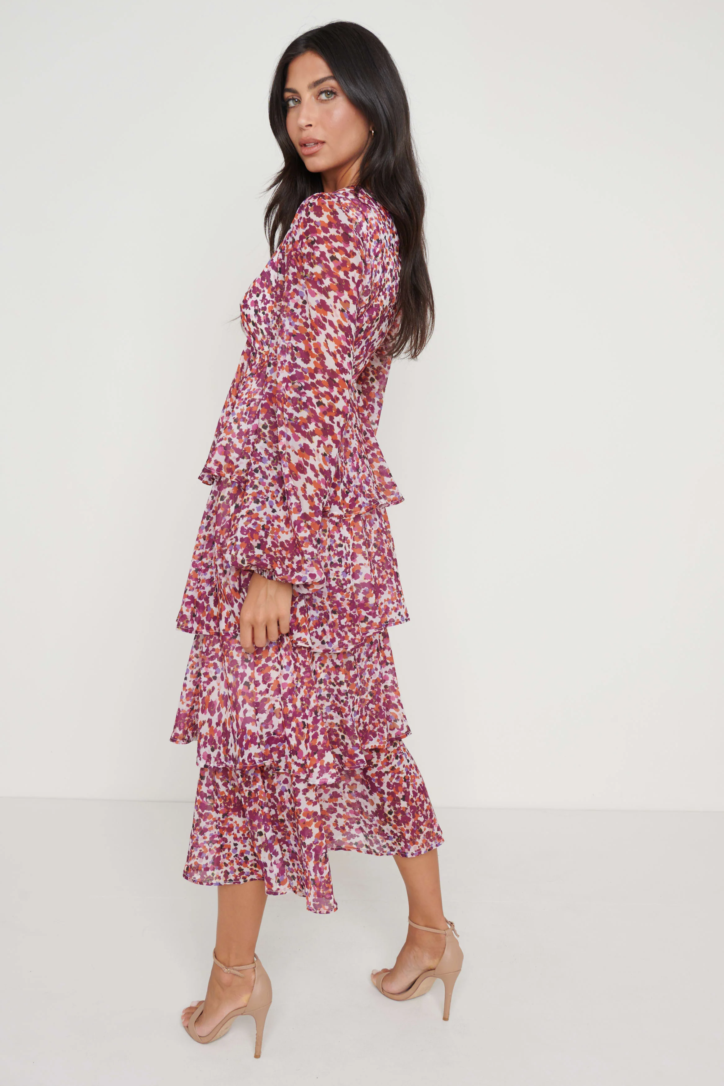 Ashton Ruffle Midi Dress - Coral Abstract - Image 3