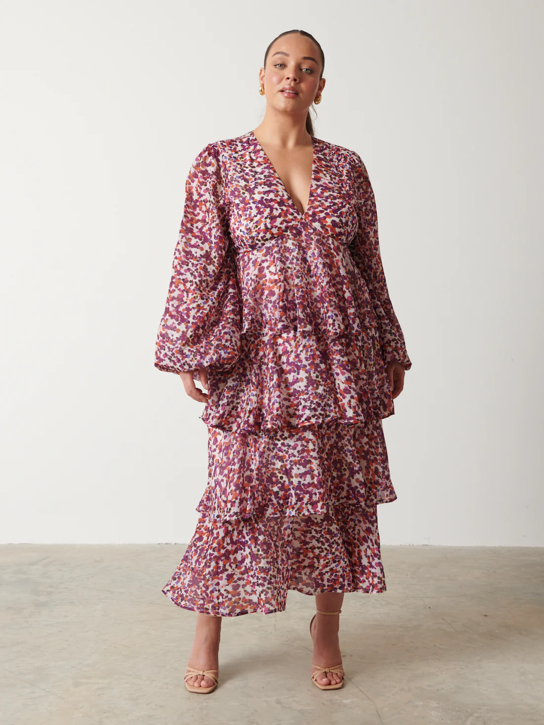 Ashton Ruffle Midi Dress - Coral Abstract - Image 4