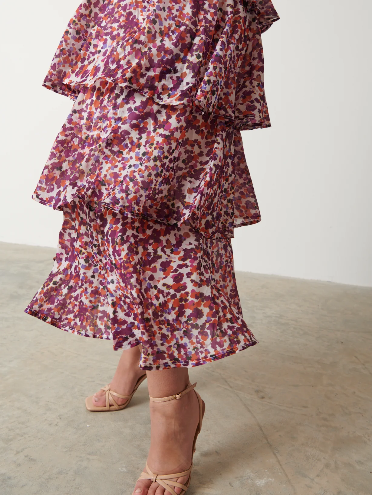 Ashton Ruffle Midi Dress - Coral Abstract - Image 6