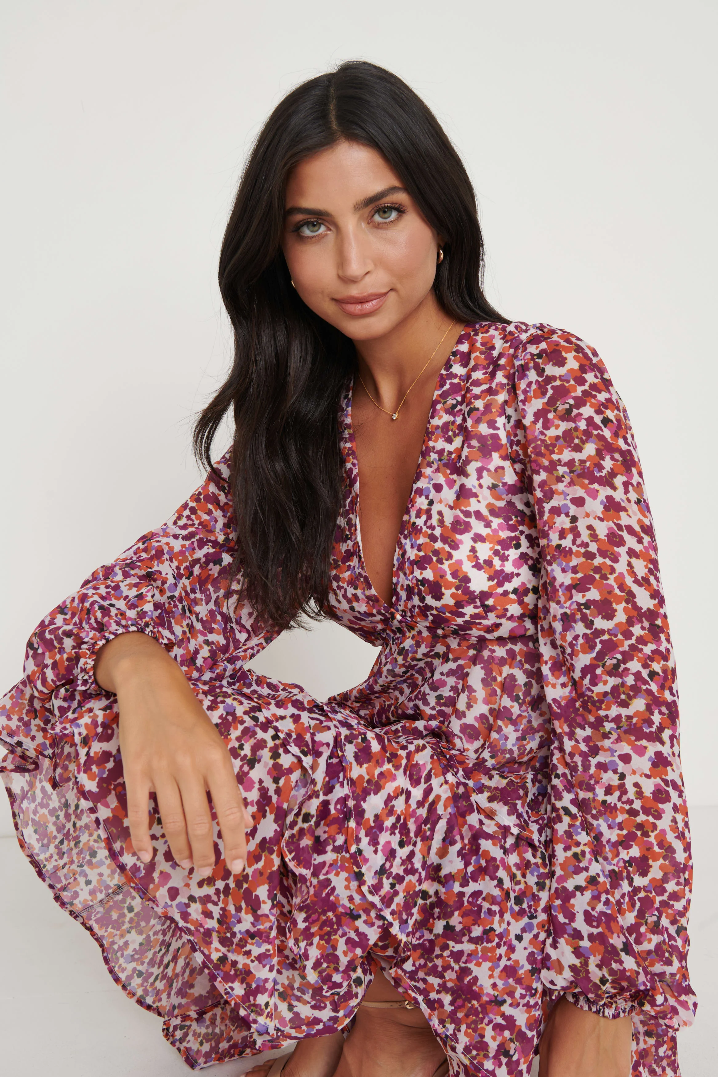 Ashton Ruffle Midi Dress - Coral Abstract - Image 2