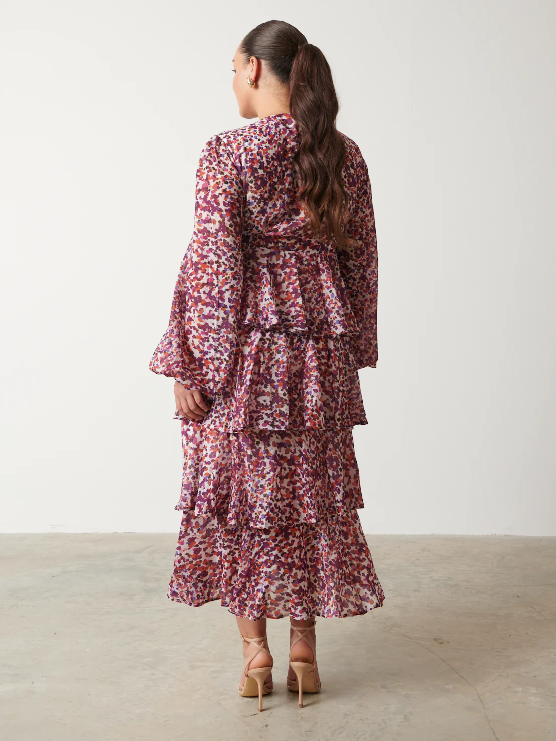 Ashton Ruffle Midi Dress - Coral Abstract - Image 6