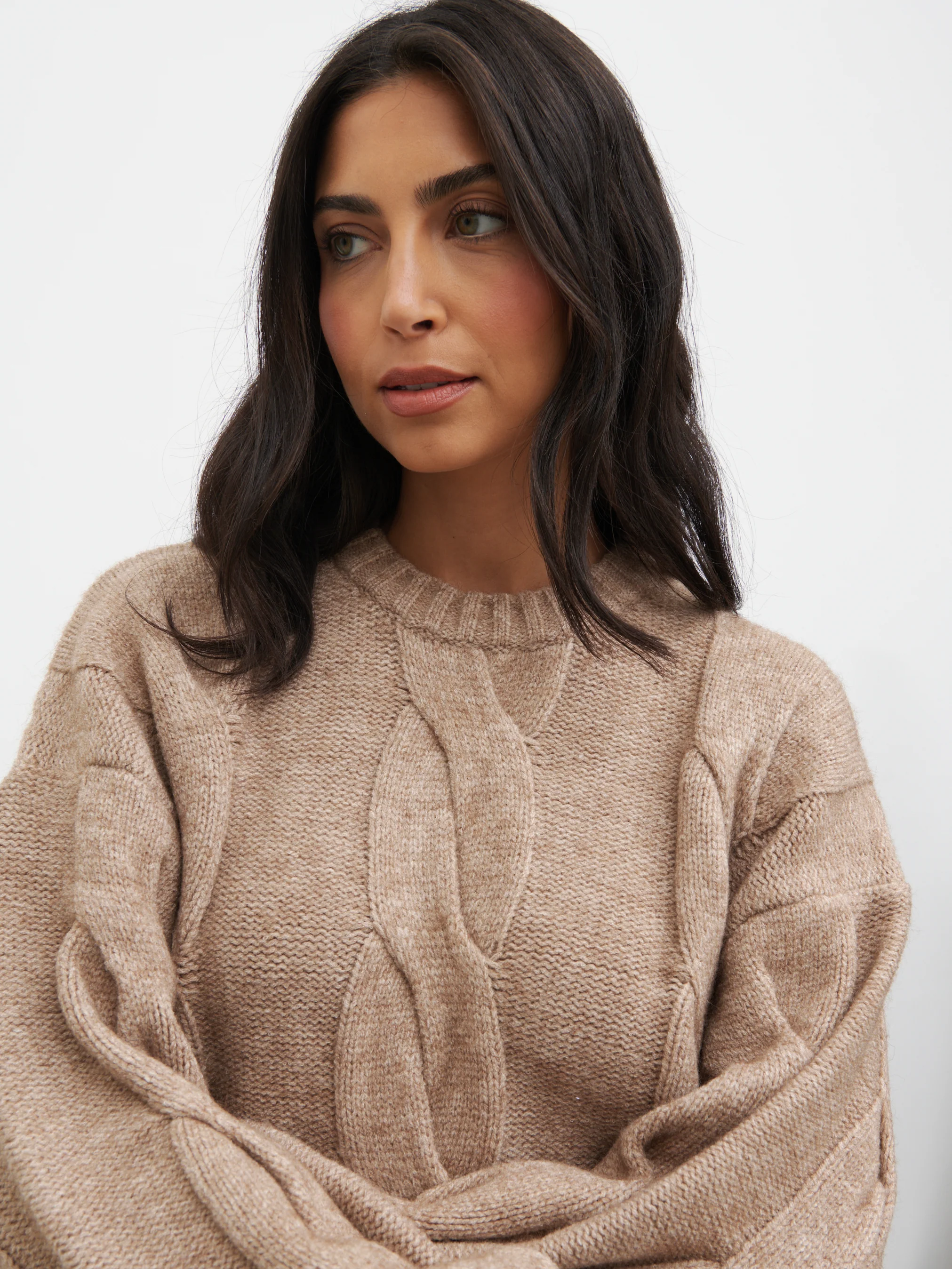 Atlantic Chunky Cable Knit Jumper - Beige - Image 3