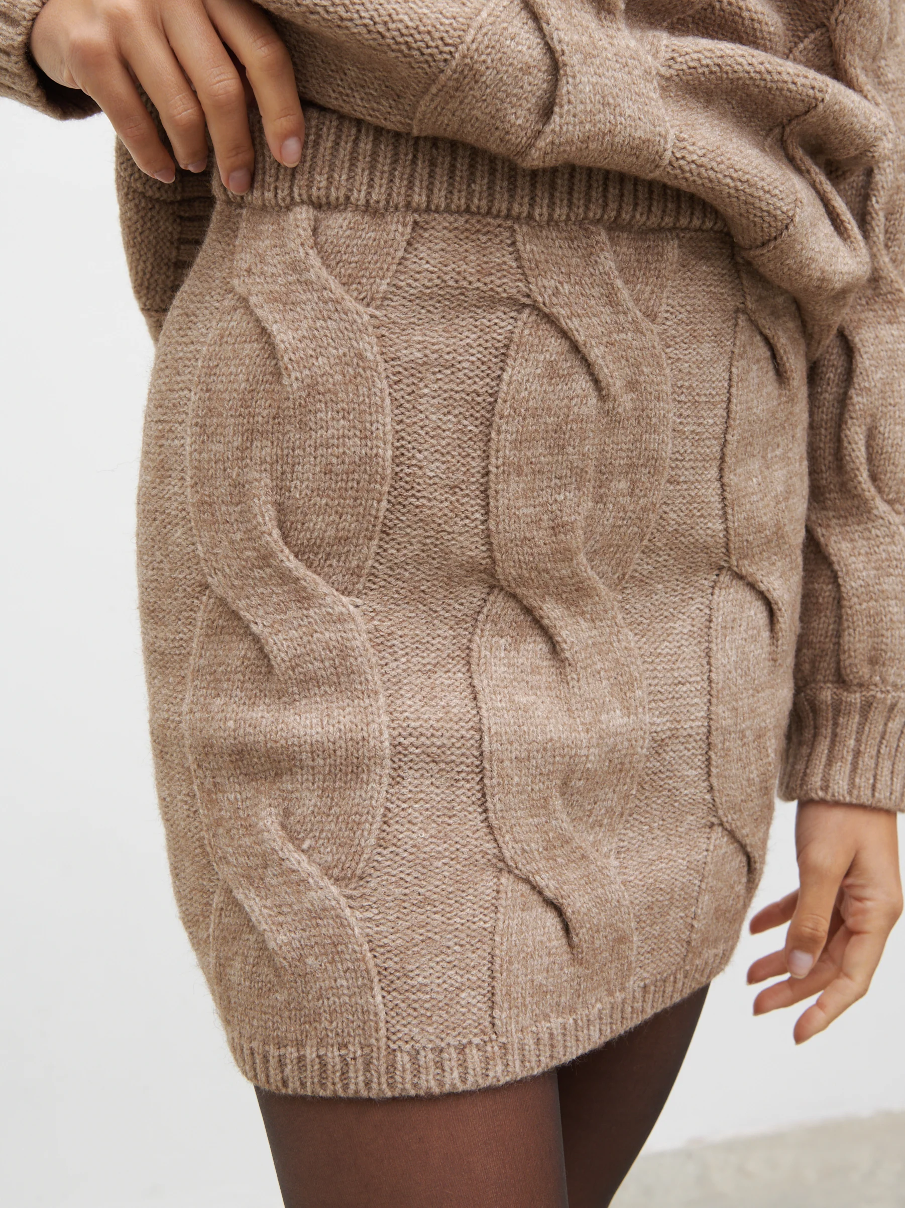 Atlantic Chunky Cable Knit Mini Skirt - Beige - Image 3