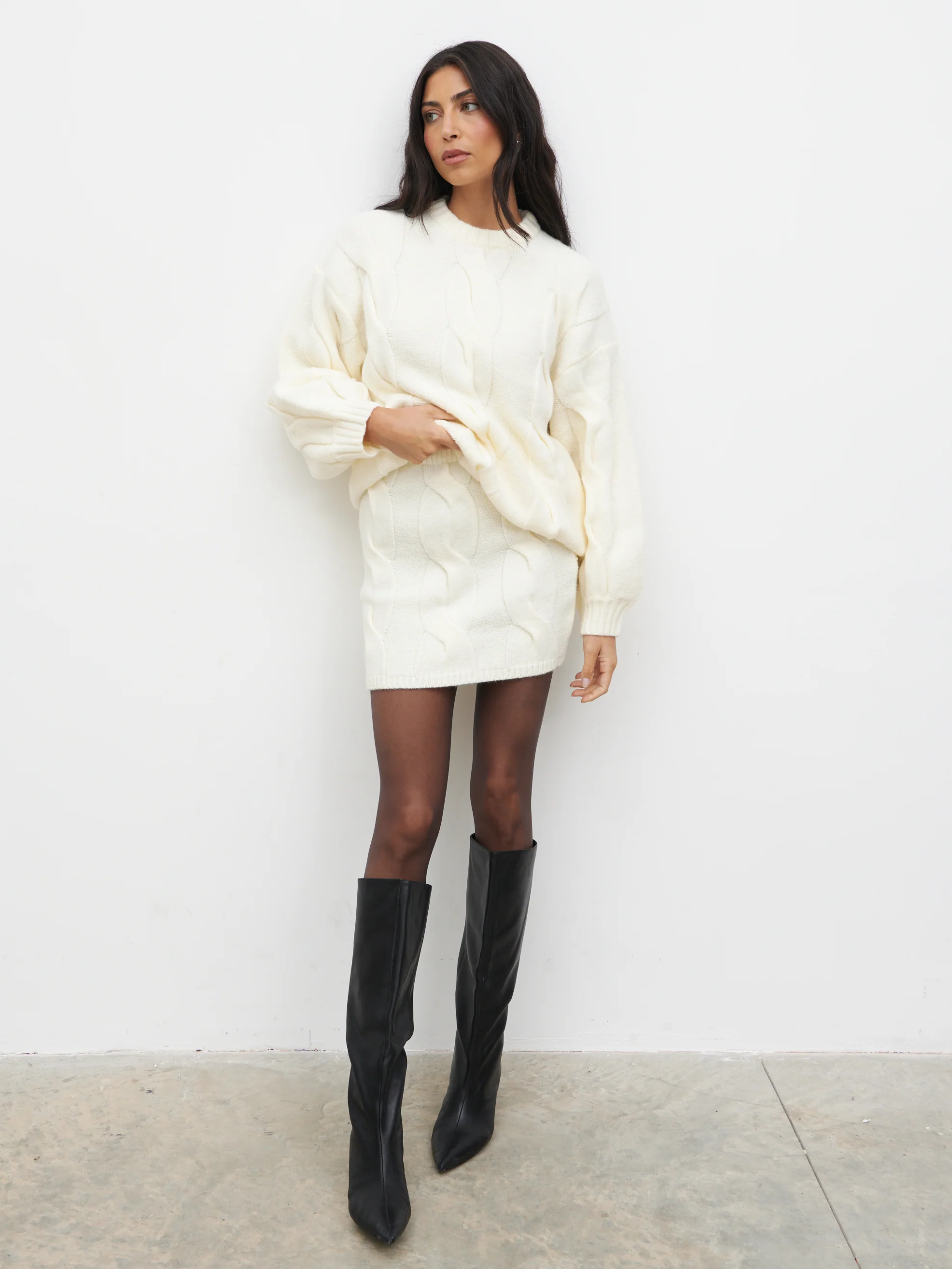 Atlantic Chunky Cable Knit Mini Skirt - Cream